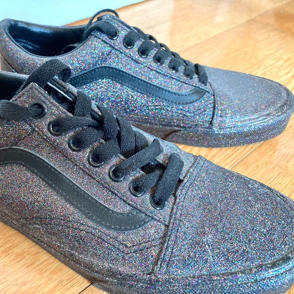 Vans Old Skool Womens Size 8 Mens 6.5 Black Rainbow Glitter Sneakers